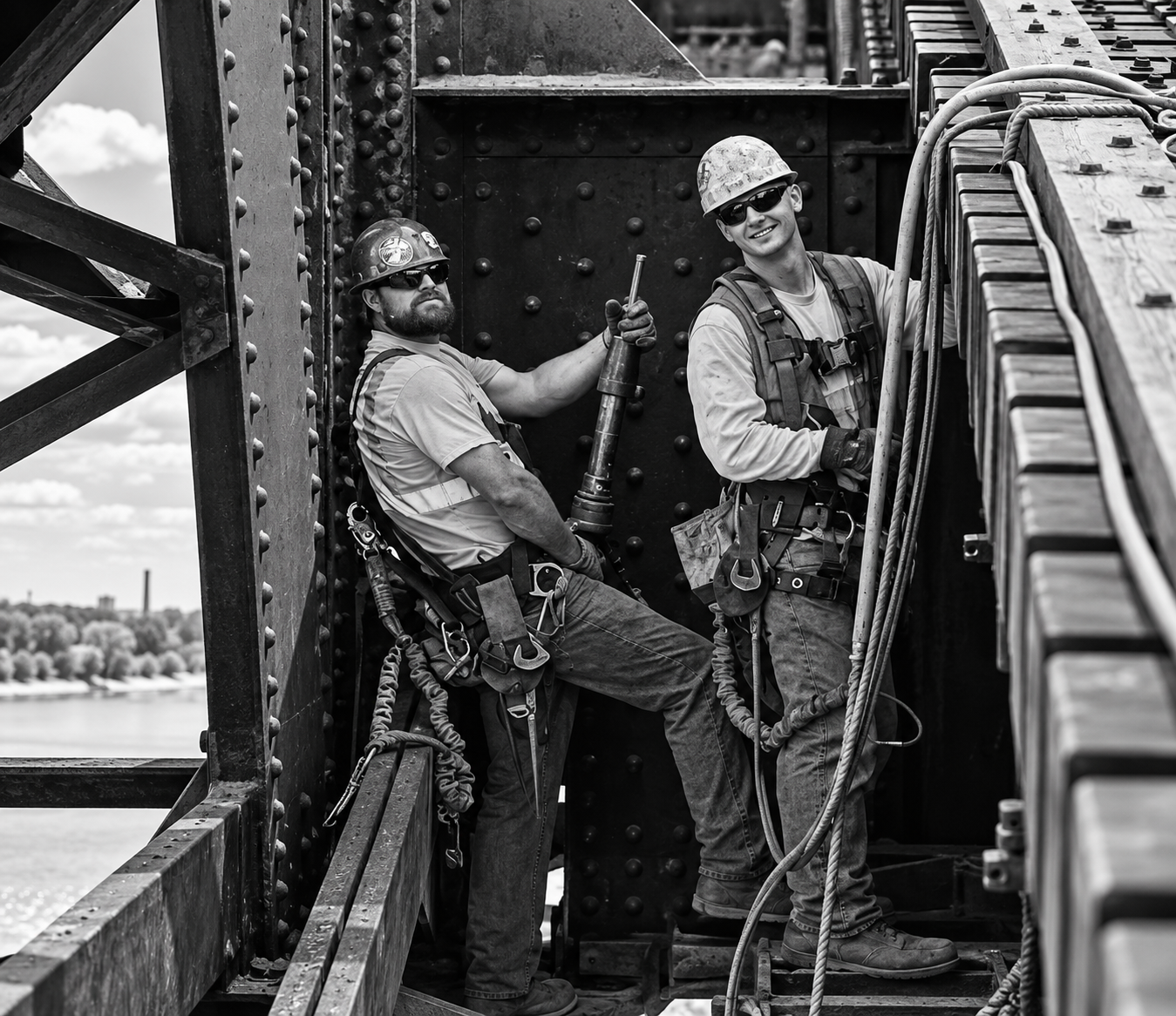 River City Ironwork ironworkers working on a steel bridge structure